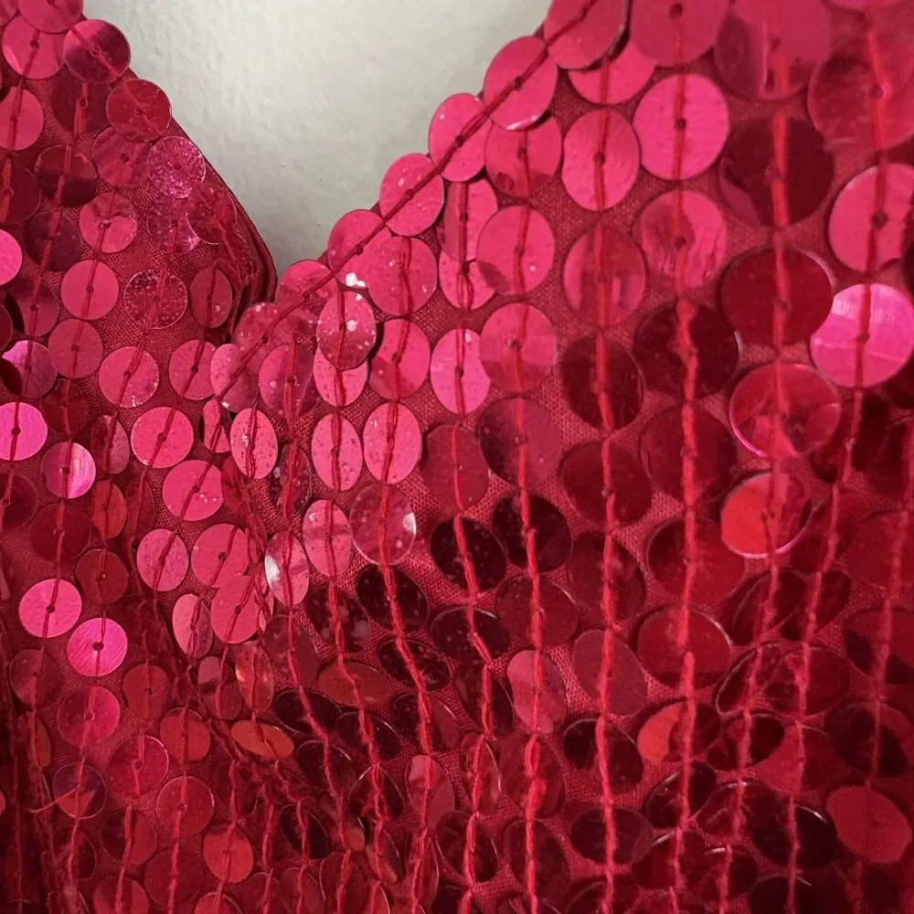 Vintage 80s NITELINE Size 4 Dress Dark Pink Sequins STRETCH Evening Party Club - Picture 3 of 12